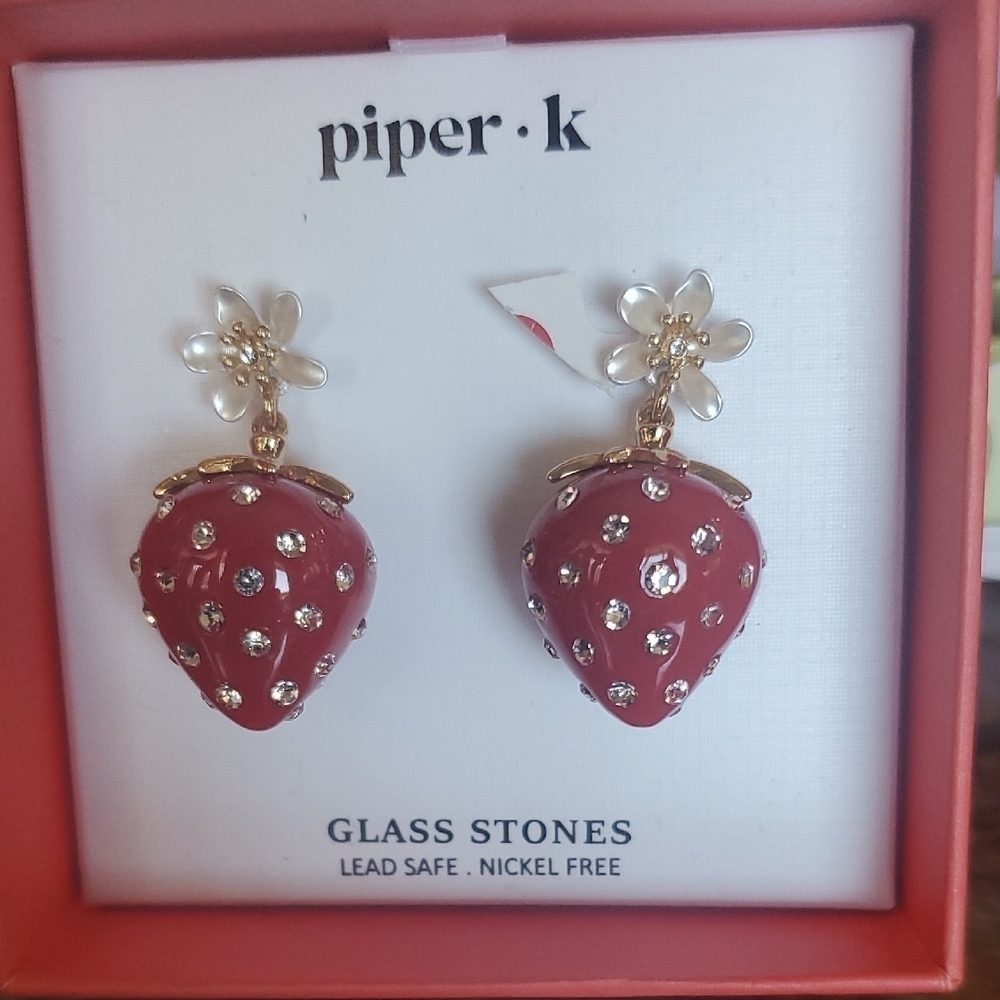 Piper Red Strawberry Earrings with Crystal Accents